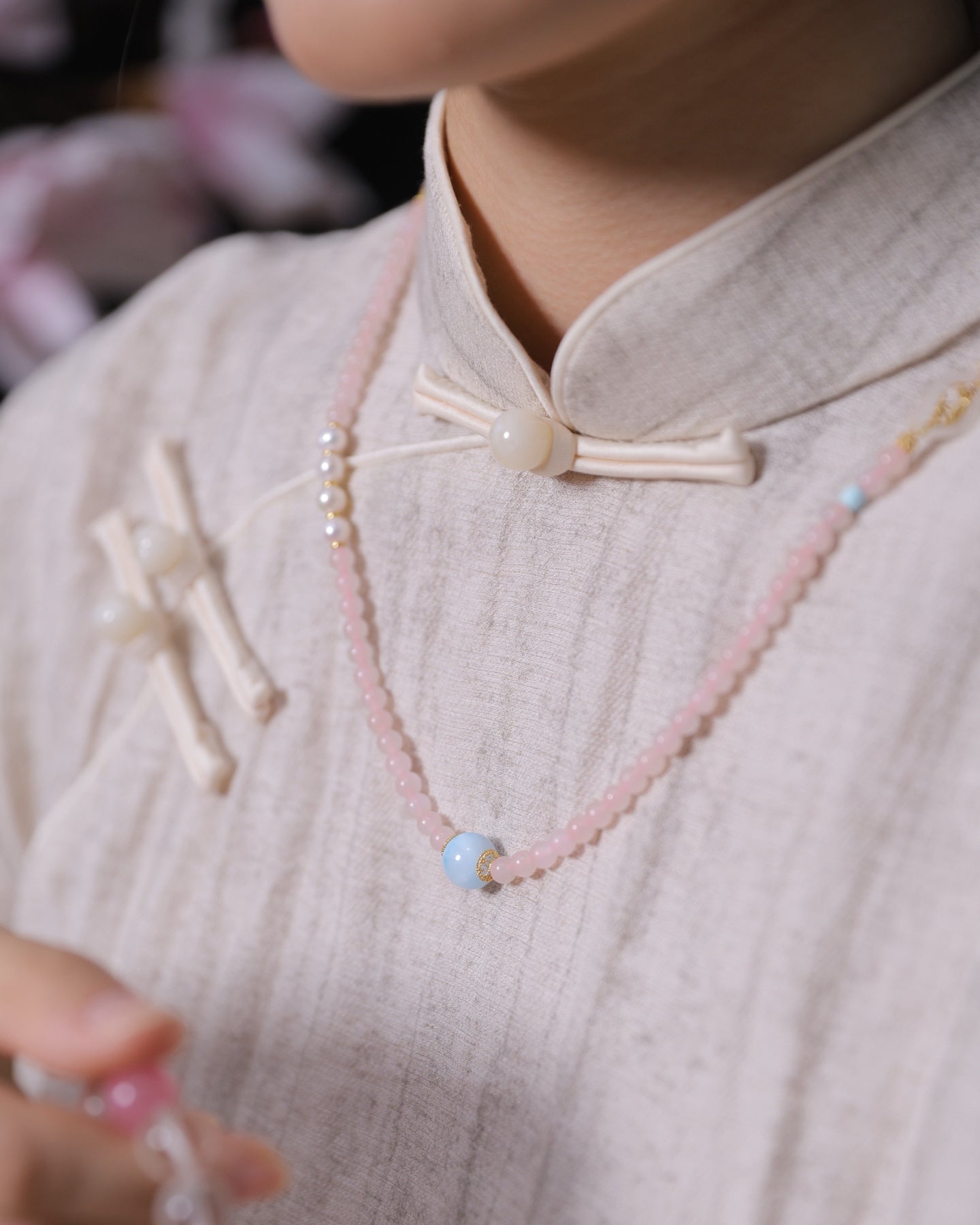 【Qinlan】 Hetian Jade & Larimar Pearl Necklace