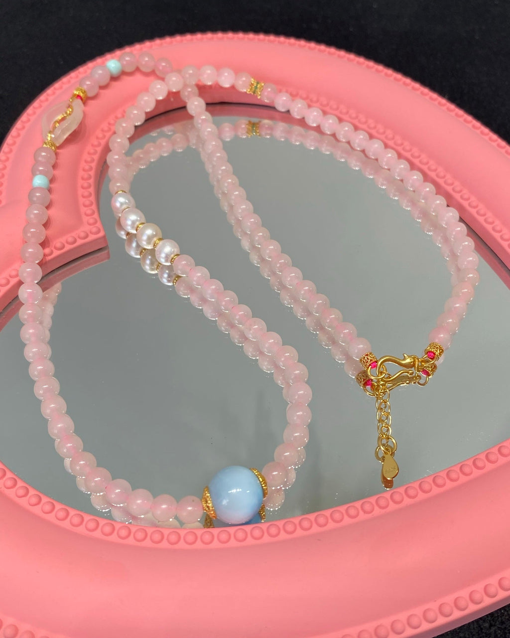 【Qinlan】 Hetian Jade & Larimar Pearl Necklace