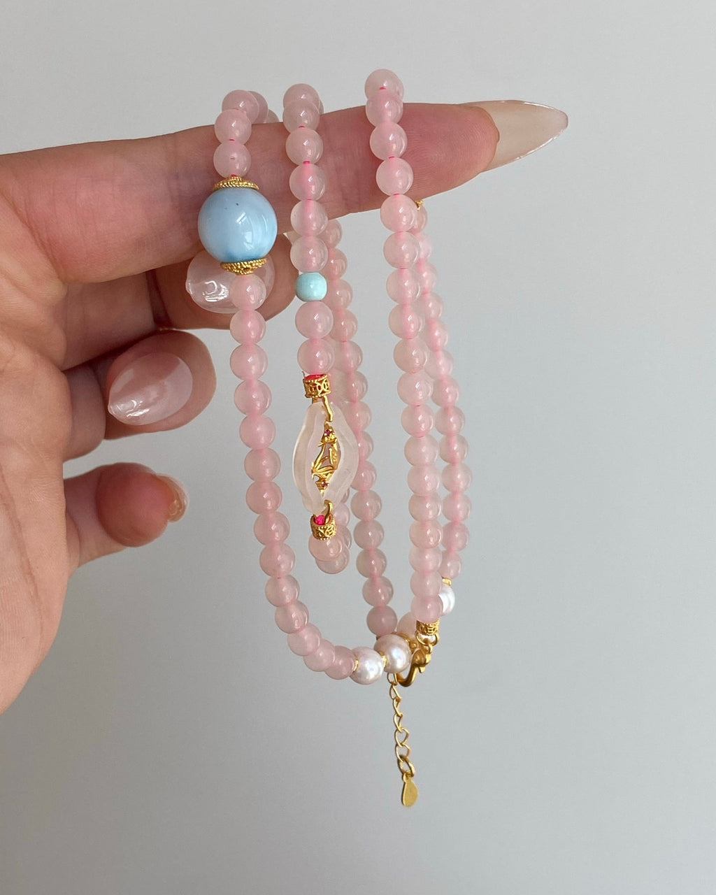 【Qinlan】 Hetian Jade & Larimar Pearl Necklace