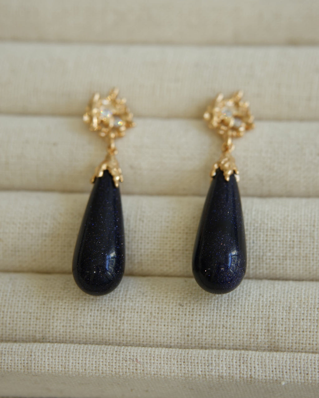 Sterling Silver Vintage Gold & Goldstone Earrings