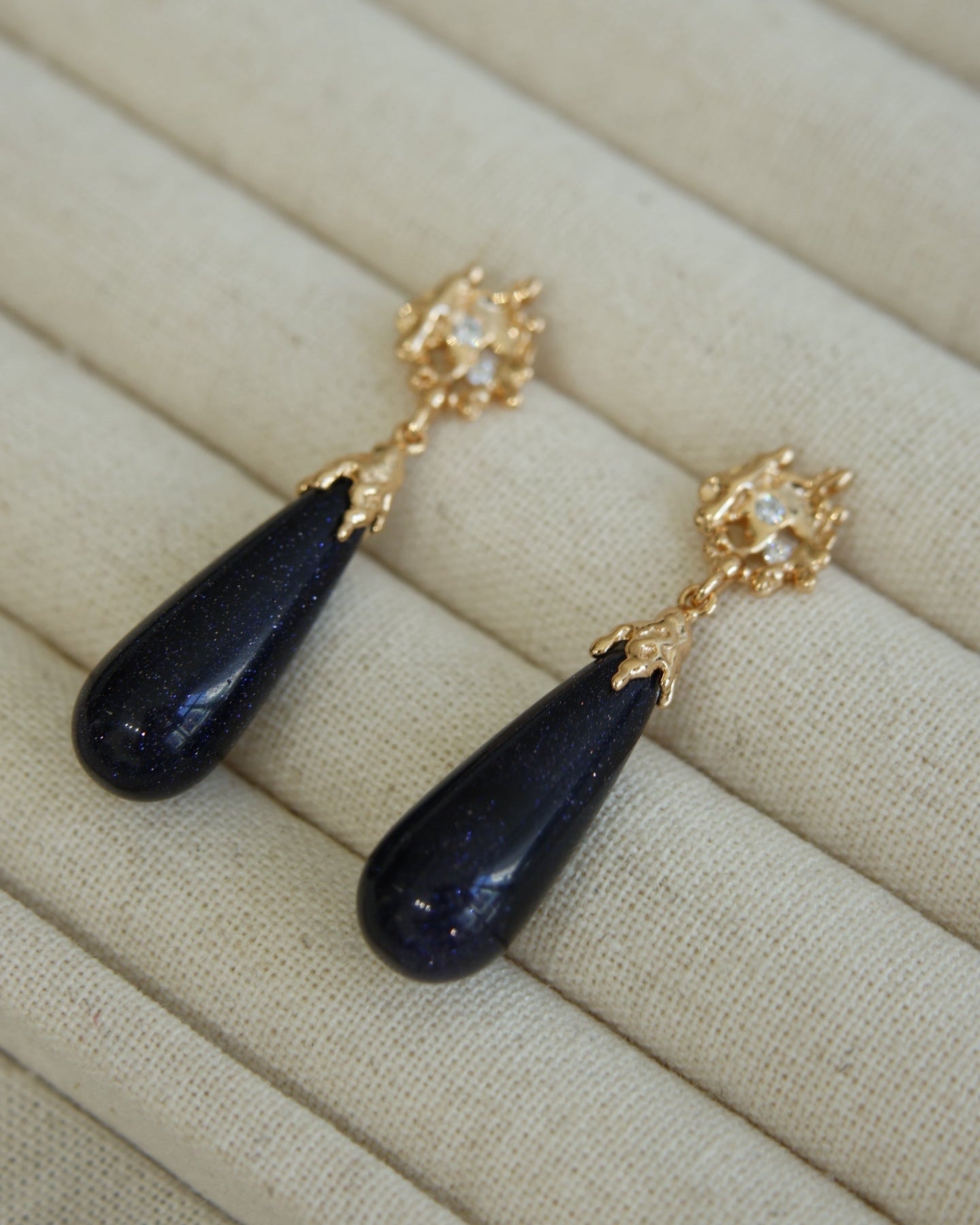 Sterling Silver Vintage Gold & Goldstone Earrings