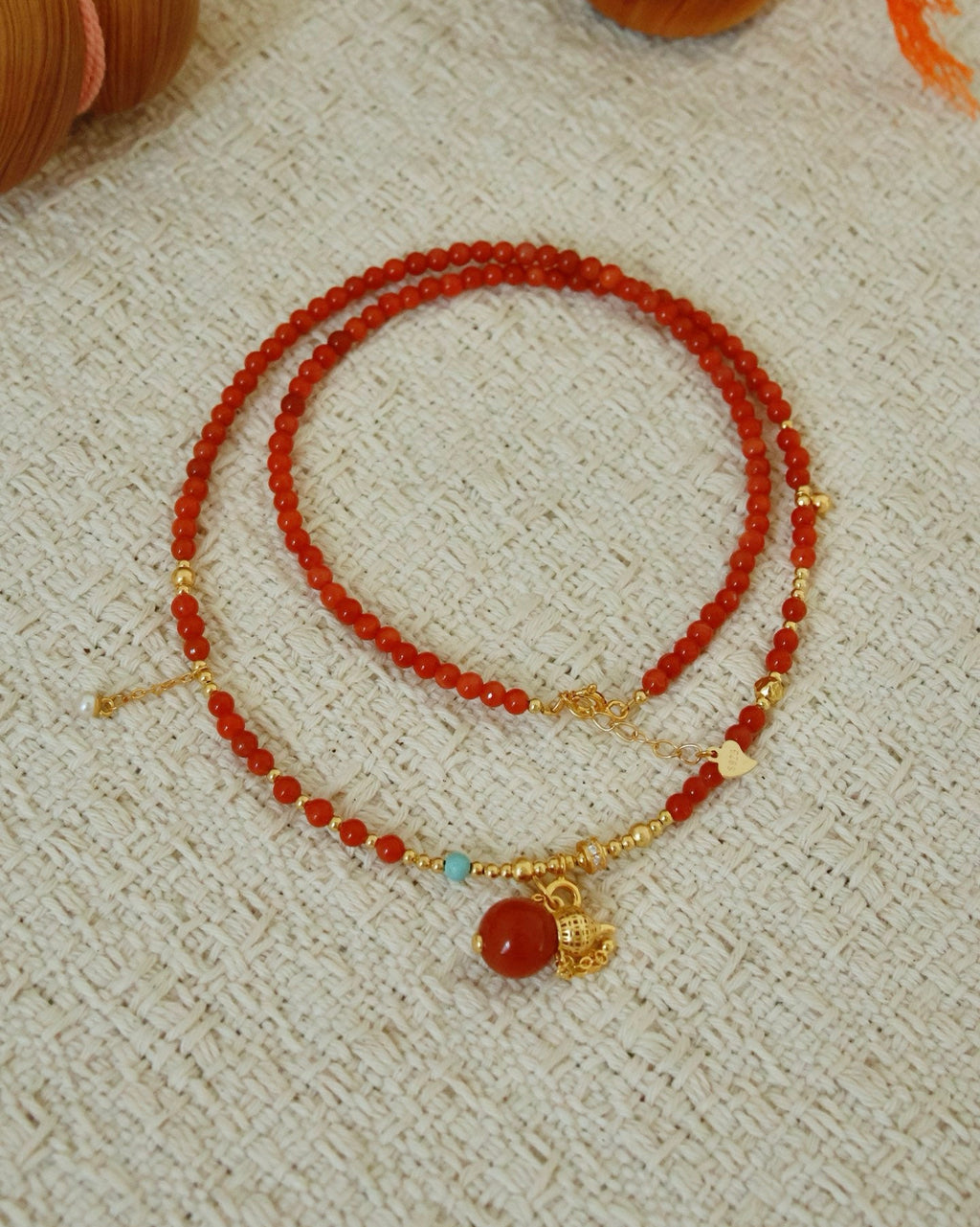 【Blossoming Fortune】 Red Agate Fringe Chain Necklace