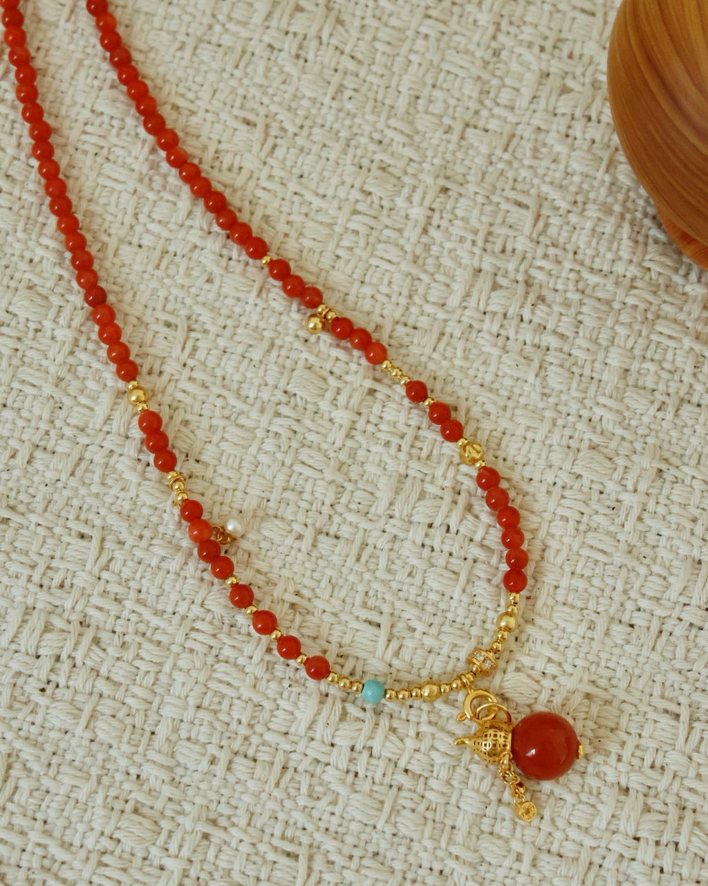 【Blossoming Fortune】 Red Agate Fringe Chain Necklace