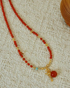 【Blossoming Fortune】 Red Agate Fringe Chain Necklace
