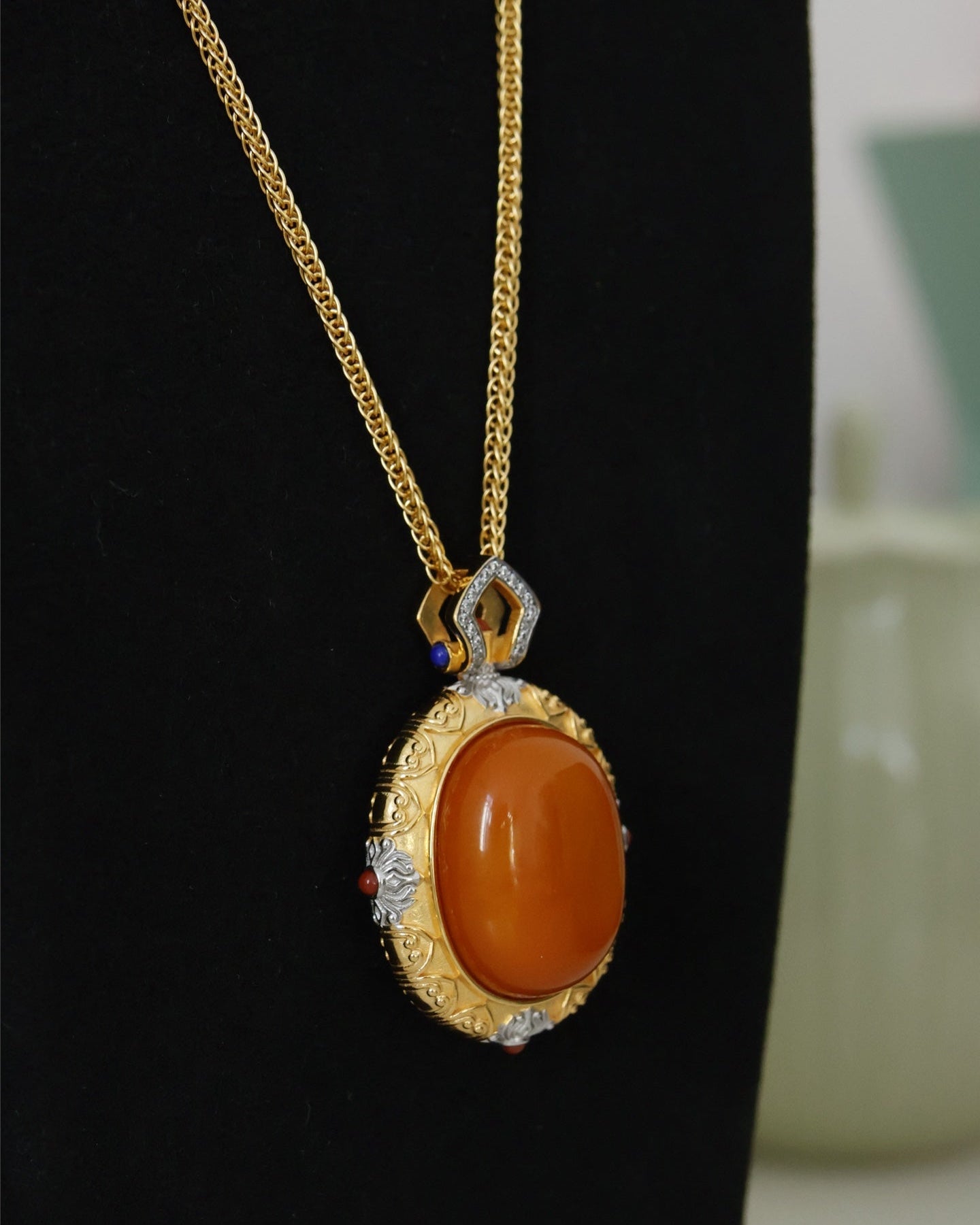 【Antique Amber】 Enamel Cloisonné Pendant Necklace
