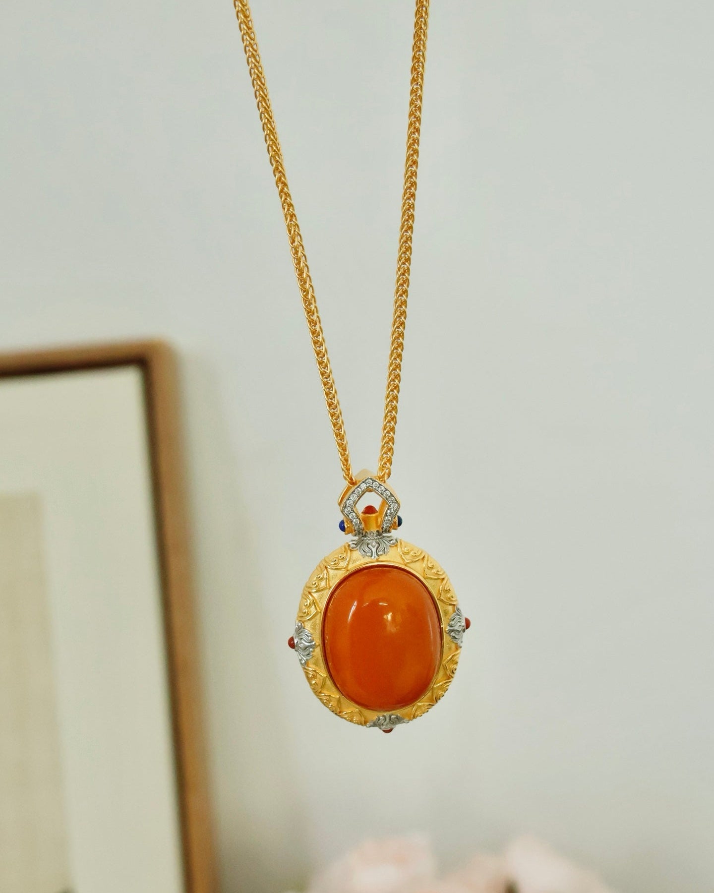 【Antique Amber】 Enamel Cloisonné Pendant Necklace