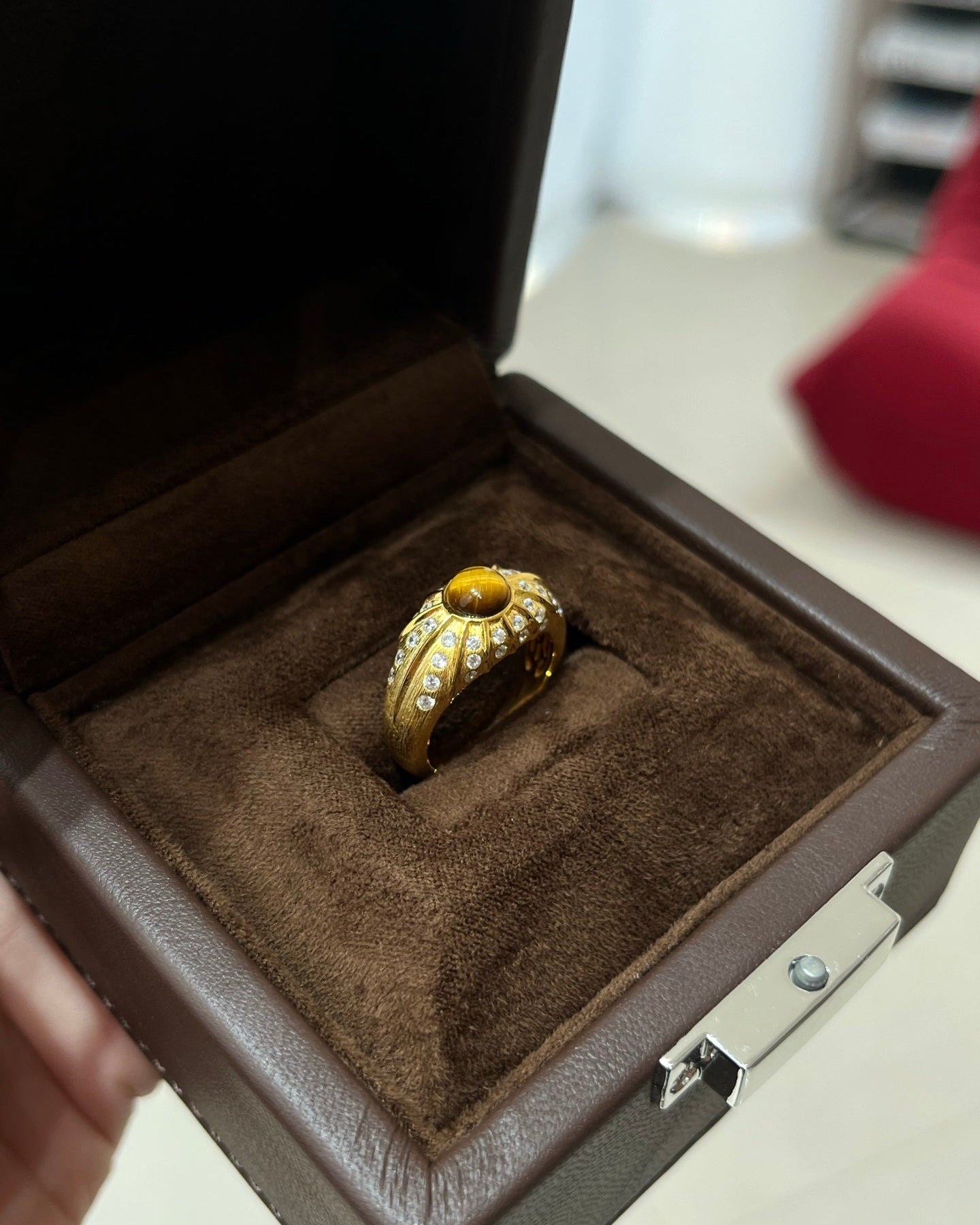 【Golden Gaze】 Tiger's Eye & Zirconia Ring