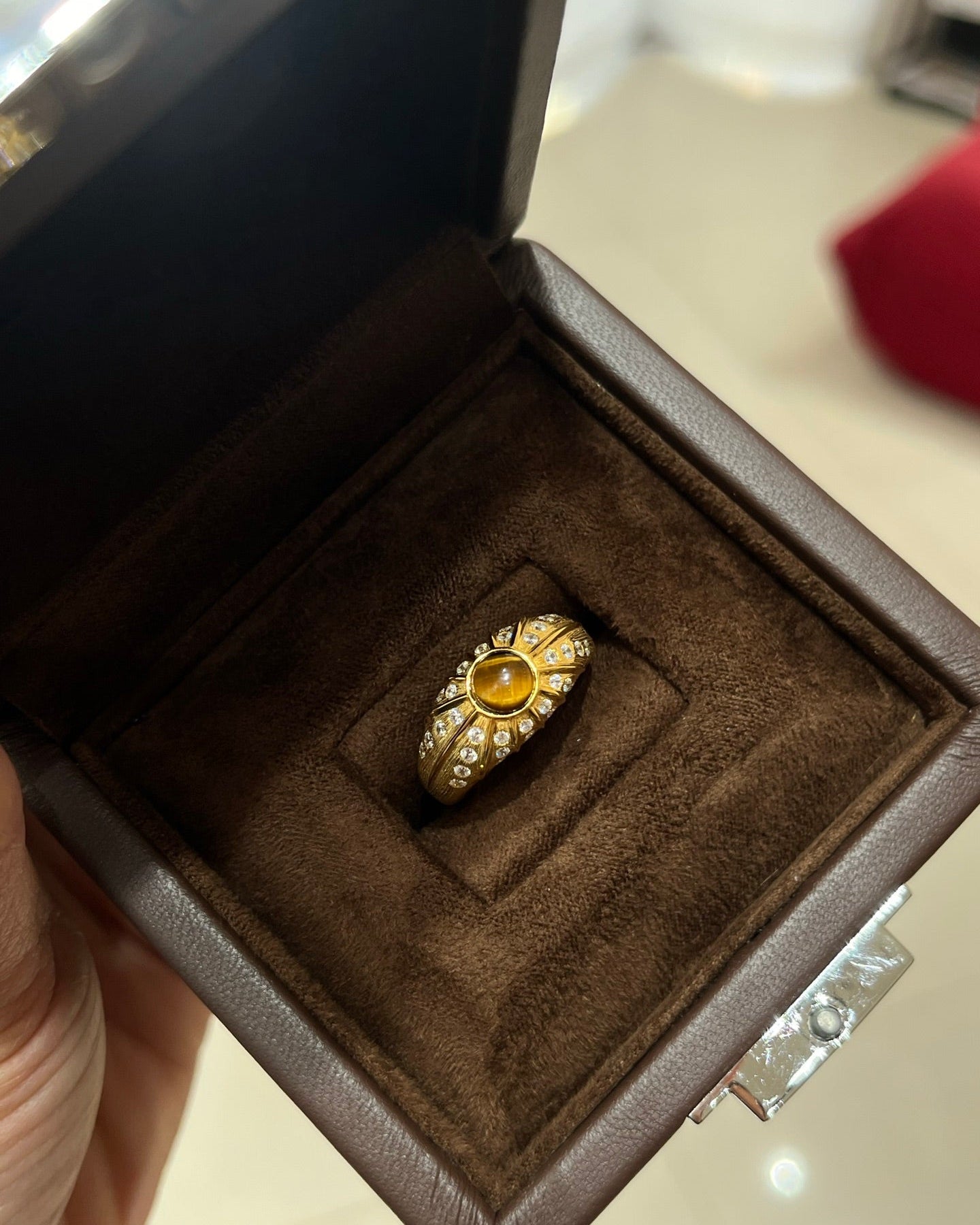 【Golden Gaze】 Tiger's Eye & Zirconia Ring