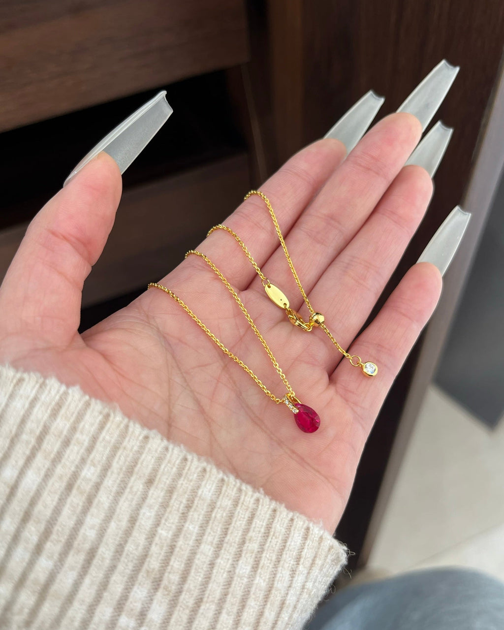 【Vermilion Teardrop】 Ruby Zoisite Necklace